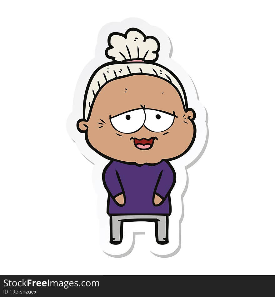 sticker of a cartoon happy old lady