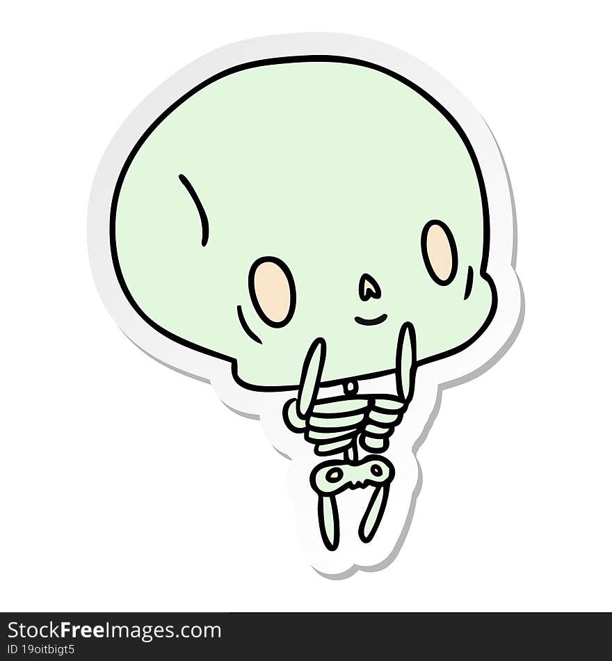 sticker cartoon illustration kawaii cute dead skeleton. sticker cartoon illustration kawaii cute dead skeleton