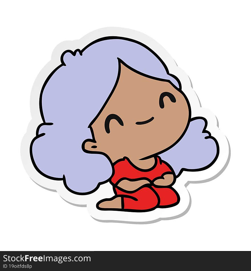 Sticker Cartoon Of A Cute Kawaii Girl