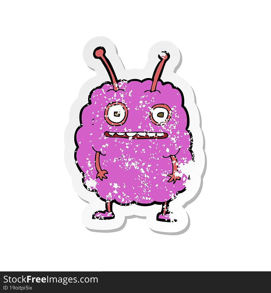 retro distressed sticker of a cartoon funny alien monster