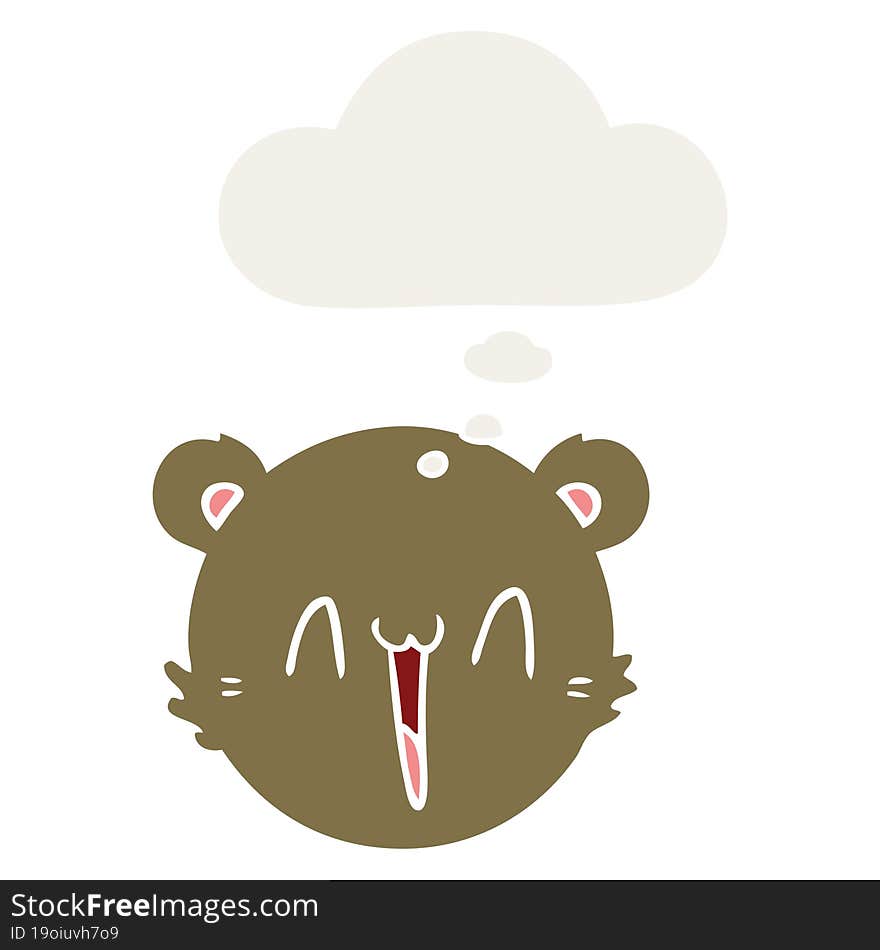 cute cartoon teddy bear face and thought bubble in retro style