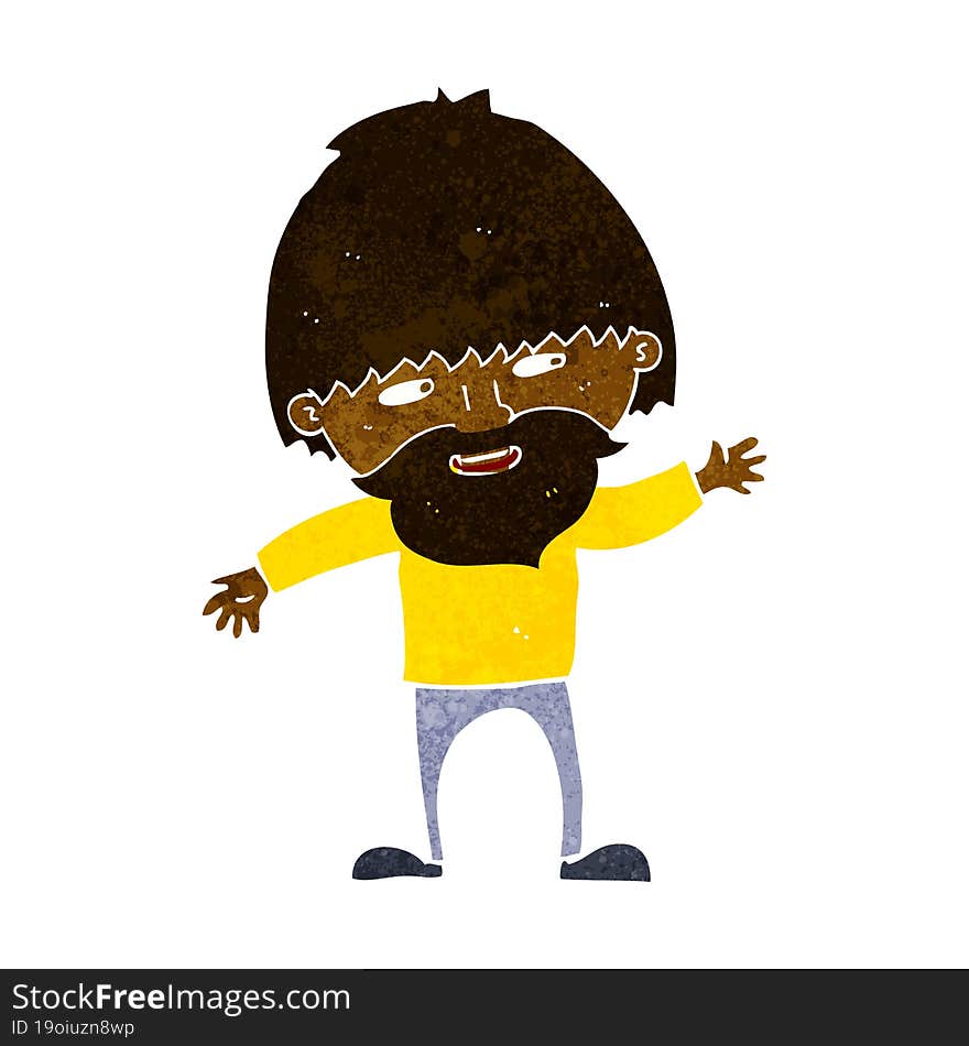 cartoon happy bearded man waving