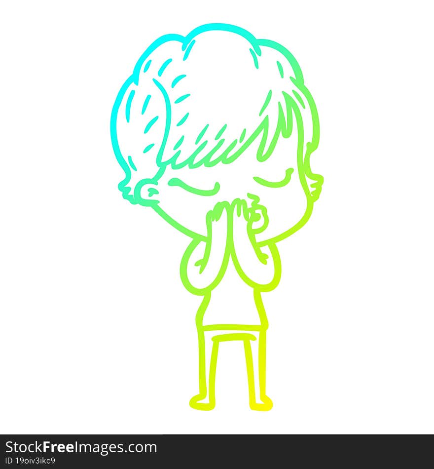 cold gradient line drawing cartoon woman with eyes shut