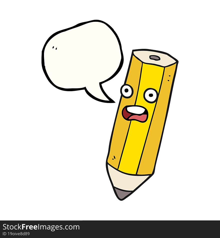 happy speech bubble cartoon pencil