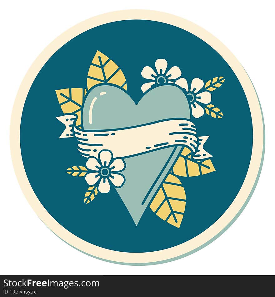 Tattoo Style Sticker Of A Heart And Banner