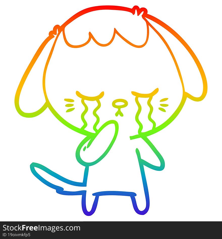 rainbow gradient line drawing of a cartoon crying dog