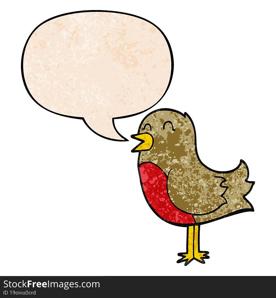 cartoon bird with speech bubble in retro texture style