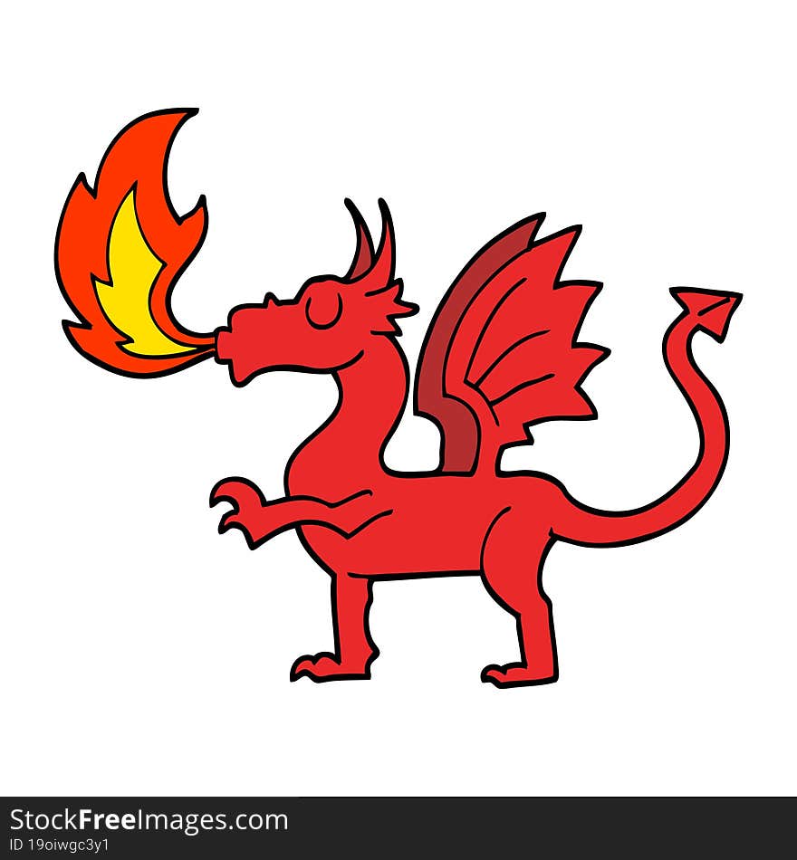 hand drawn doodle style cartoon red dragon