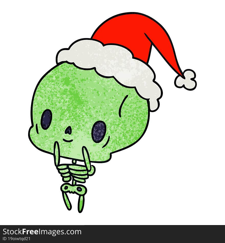 hand drawn christmas textured cartoon of kawaii skeleton