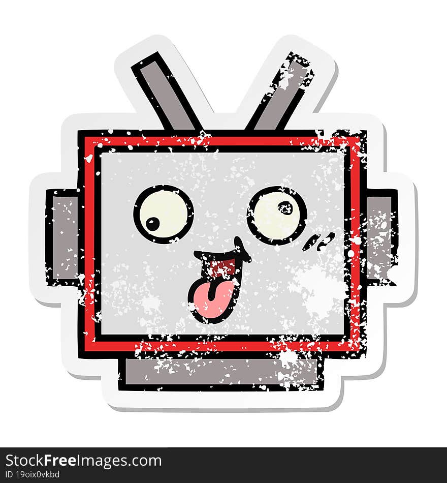 Distressed Sticker Of A Cute Cartoon Robot Head