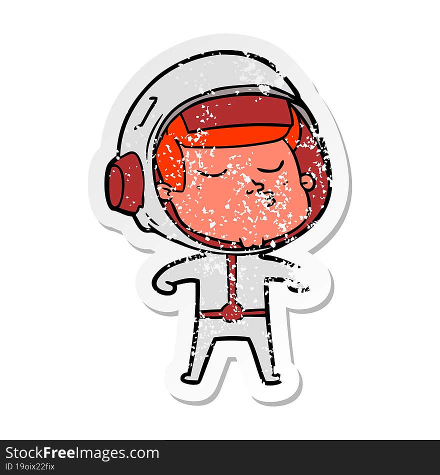 Distressed Sticker Of A Cartoon Confident Astronaut