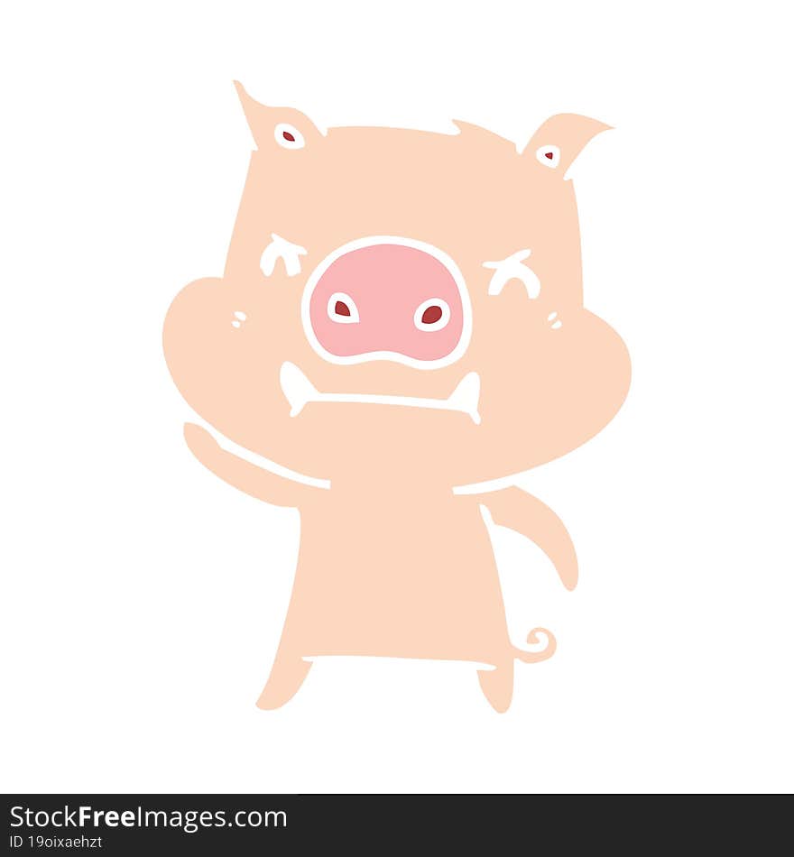 angry flat color style cartoon pig