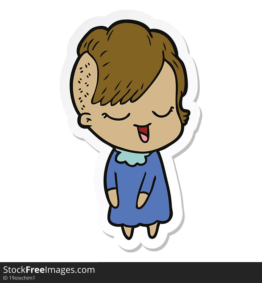 Sticker Of A Happy Cartoon Girl