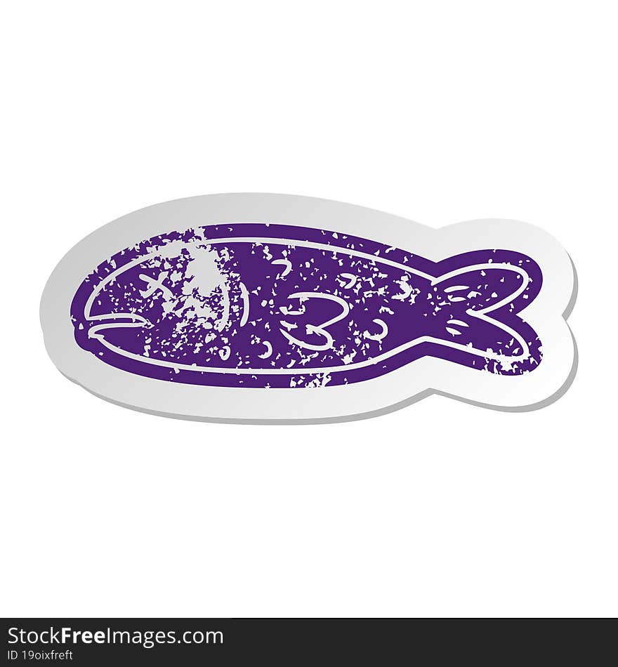 Distressed Old Sticker Of A Dead Fish