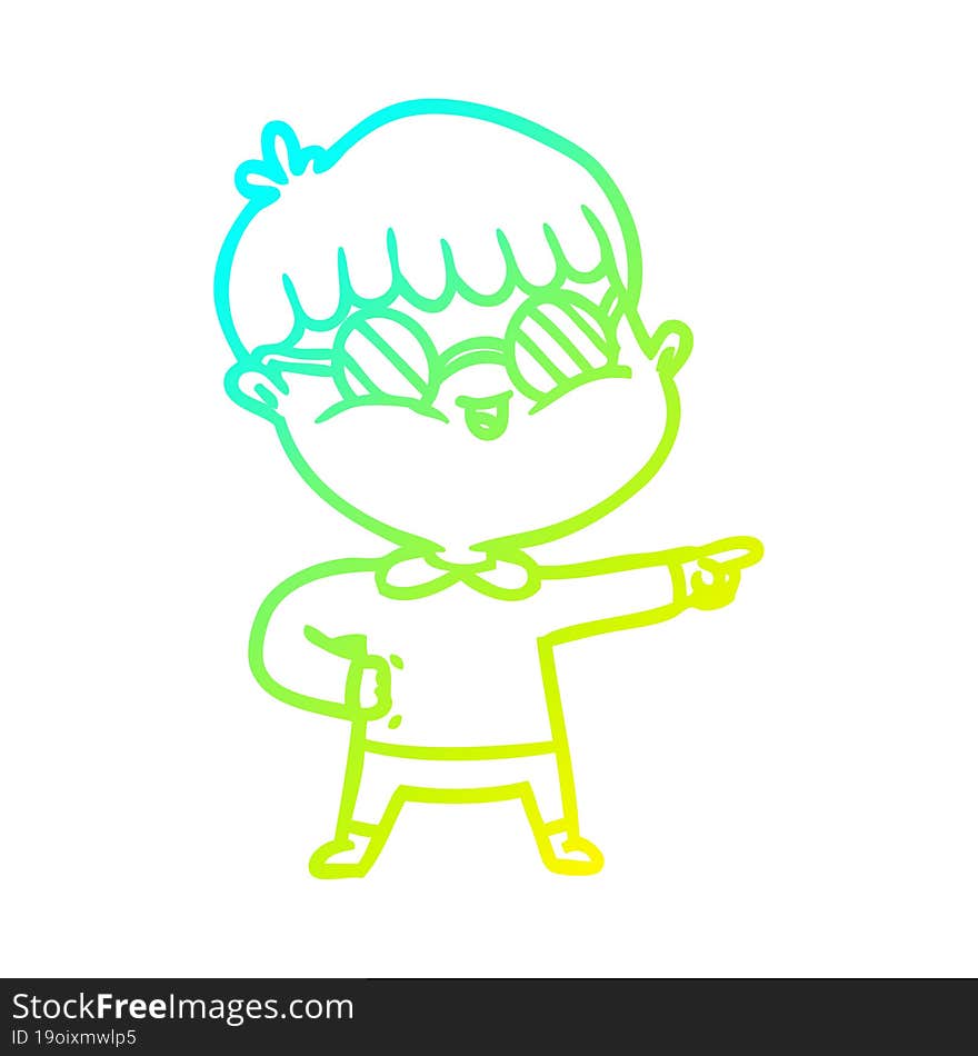 cold gradient line drawing of a cartoon boy wearing spectacles