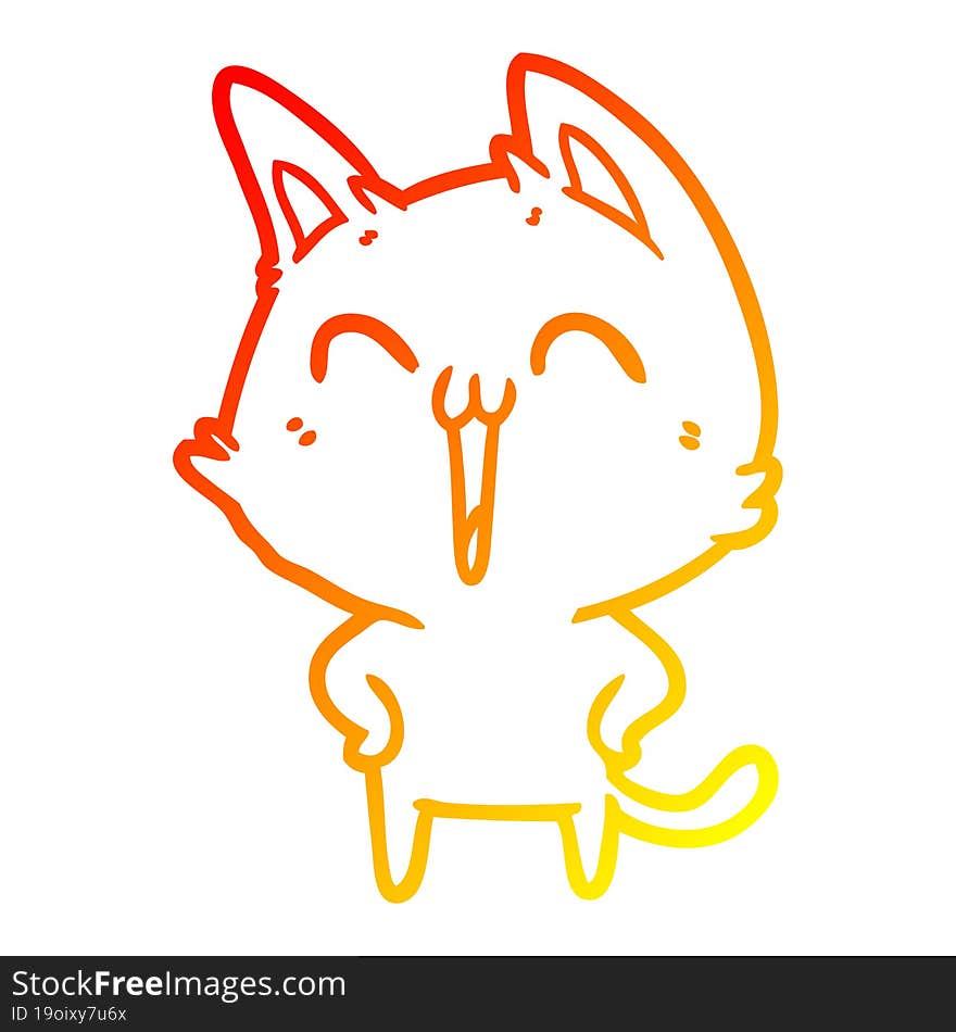 warm gradient line drawing happy cartoon cat meowing