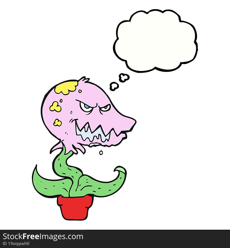 freehand drawn thought bubble cartoon monster plant