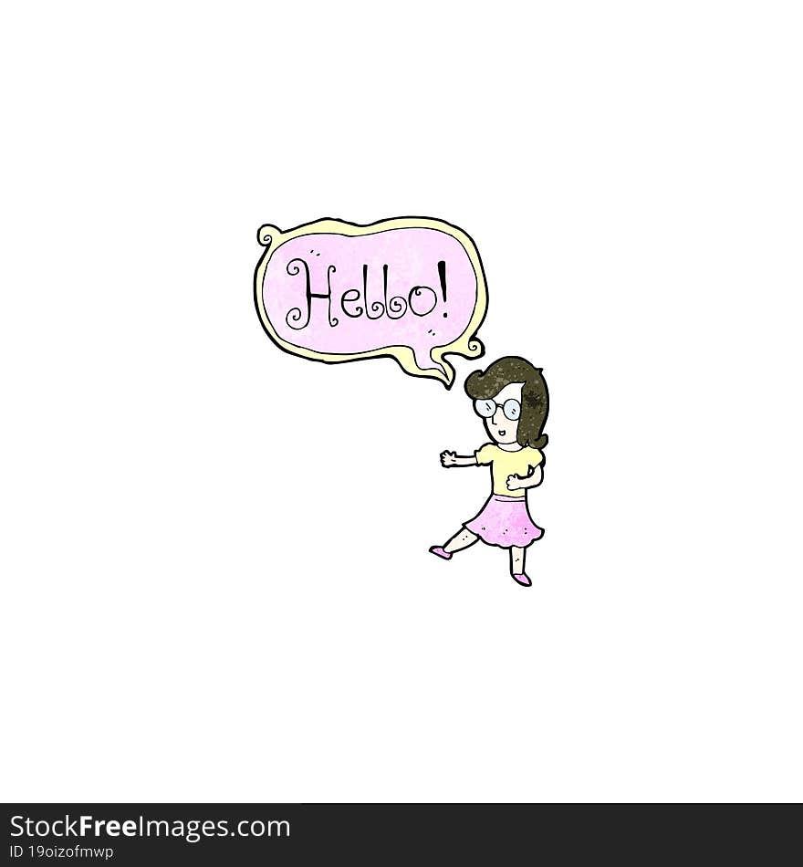 Cartoon Woman Saying Hello