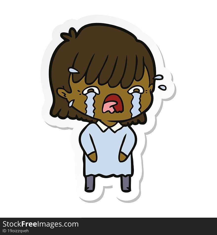 sticker of a cartoon girl crying