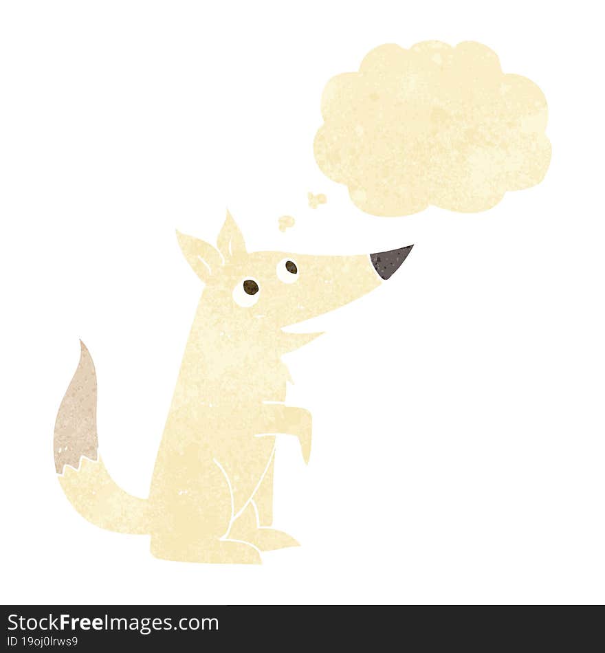 cartoon wolf cub with thought bubble