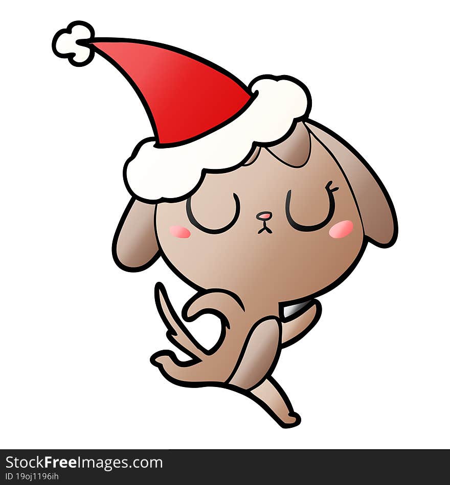 Cute Gradient Cartoon Of A Dog Wearing Santa Hat