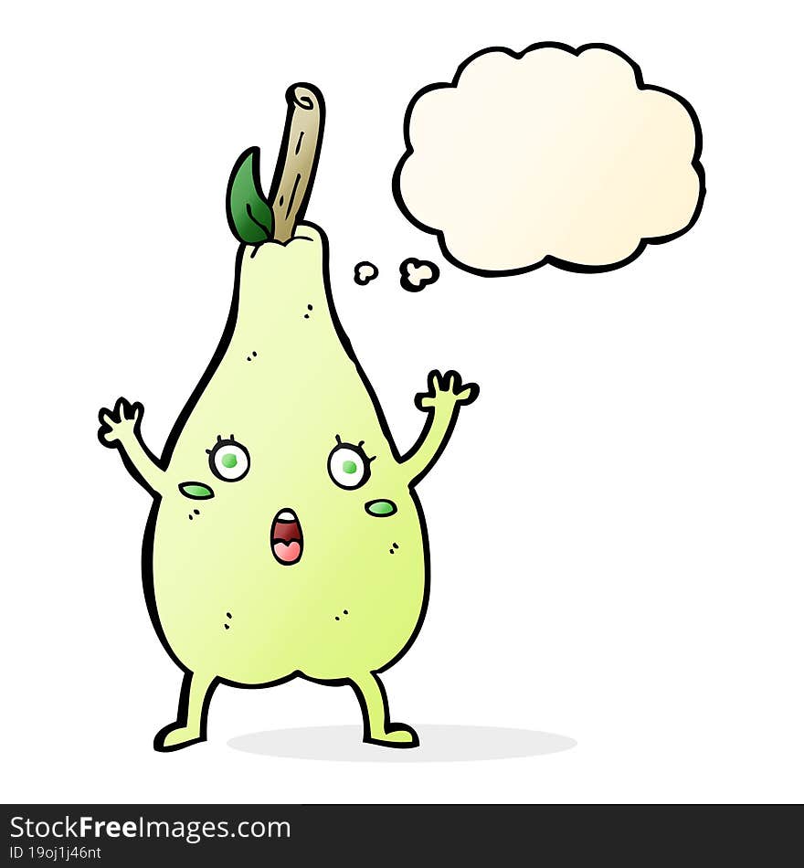 cartoon frightened pear with thought bubble