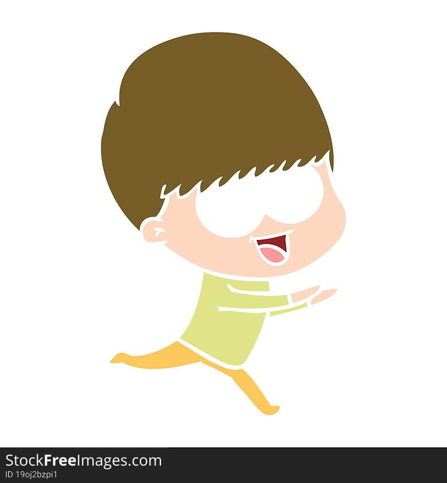 happy flat color style cartoon boy running