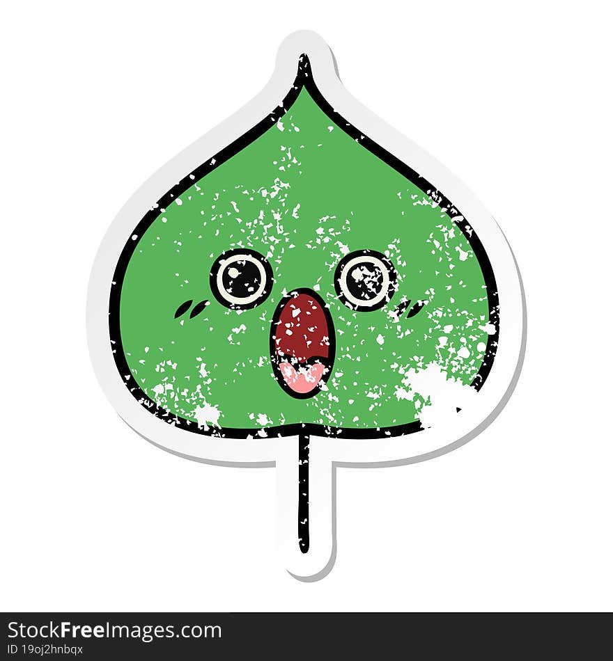 distressed sticker of a cute cartoon expressional leaf