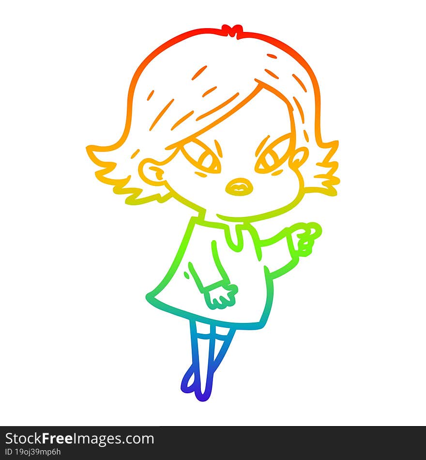 rainbow gradient line drawing of a cartoon stressed woman