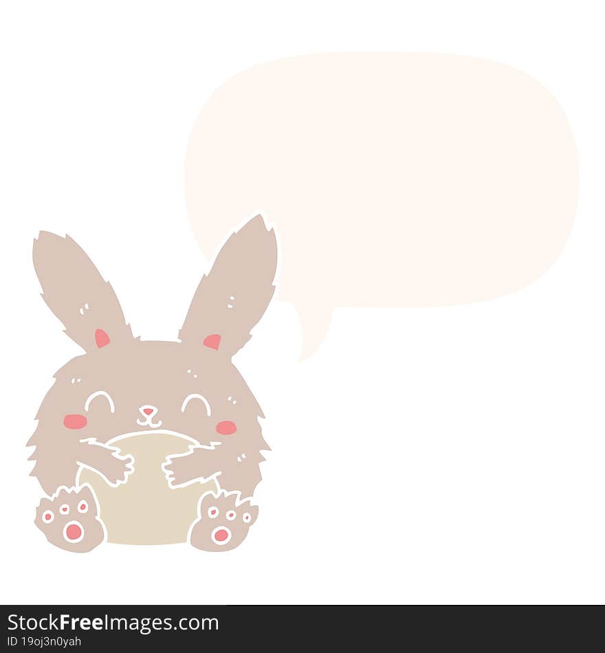 cute cartoon rabbit and speech bubble in retro style