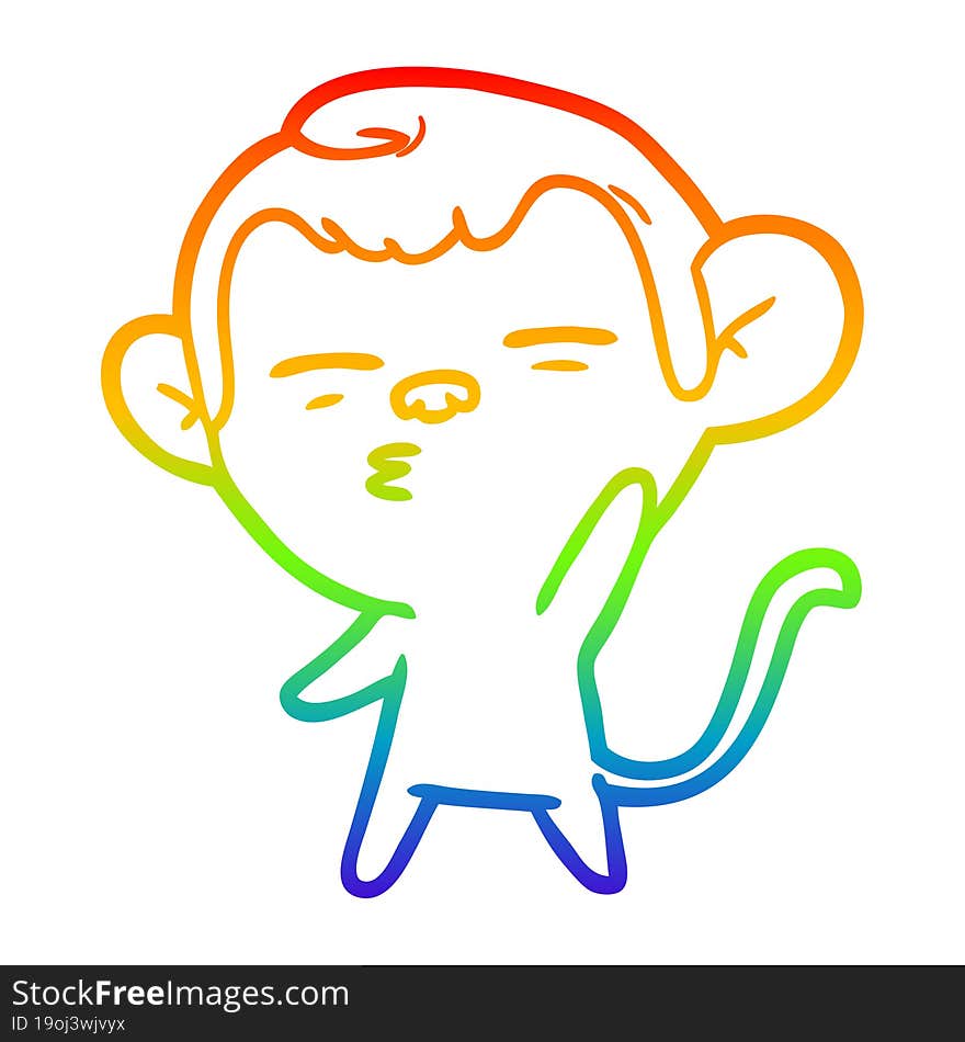 Rainbow Gradient Line Drawing Cartoon Suspicious Monkey