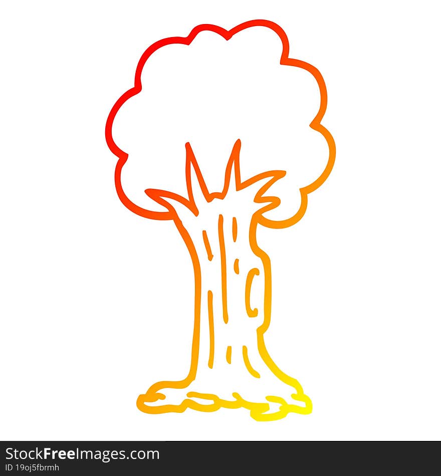 warm gradient line drawing of a cartoon tree