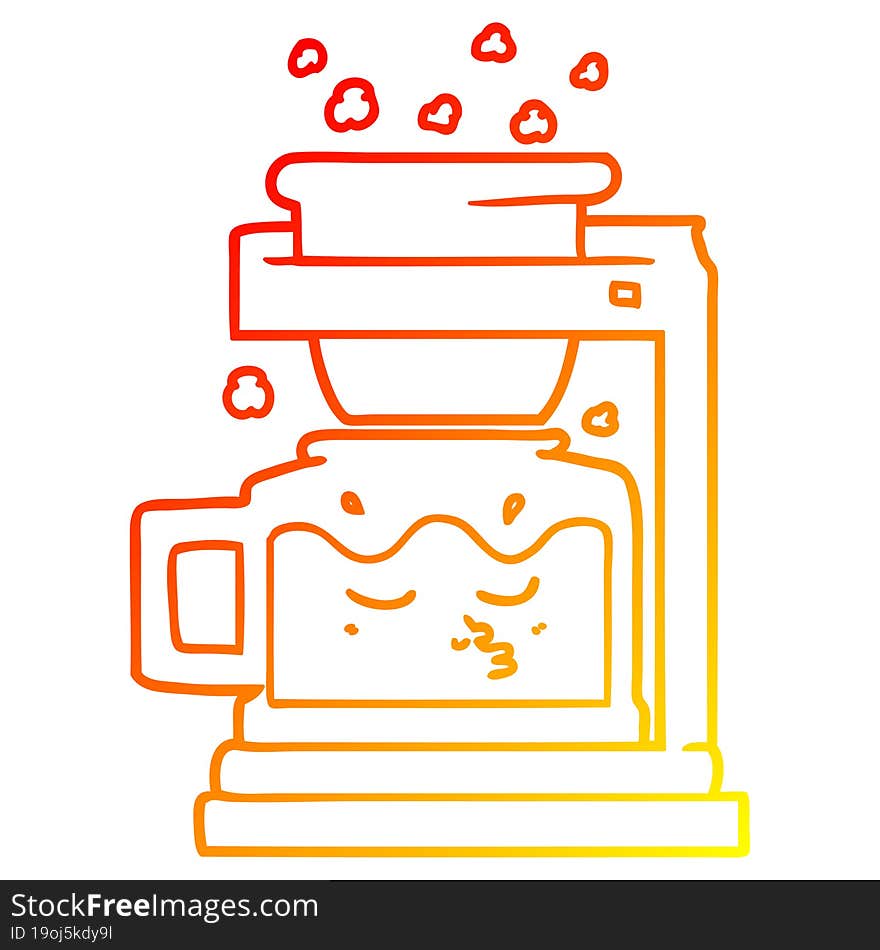 warm gradient line drawing of a cartoon filter coffee machine