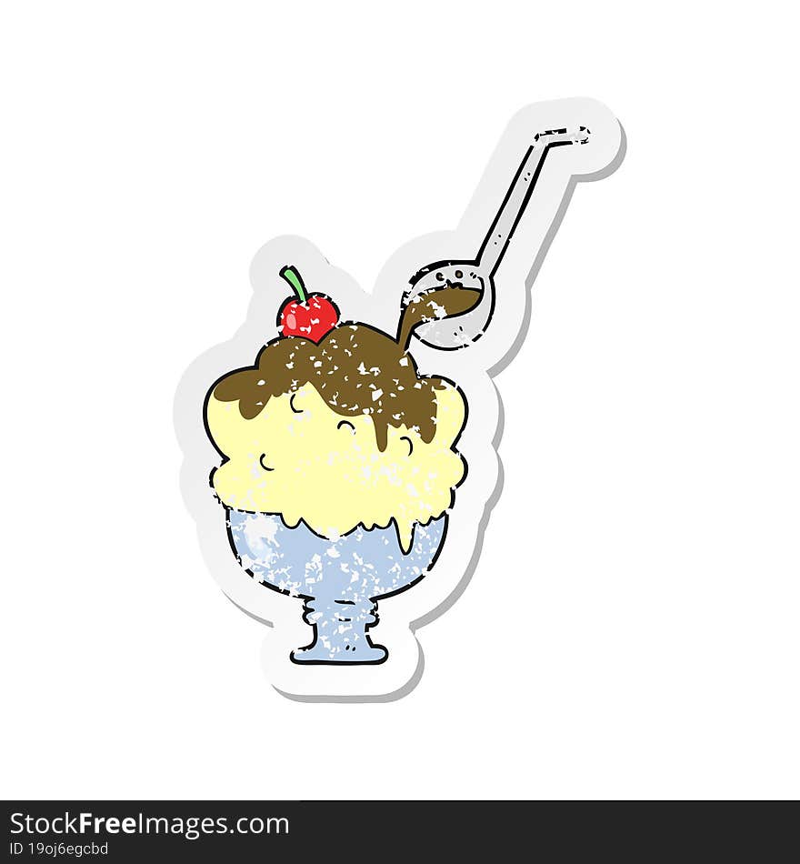 Retro Distressed Sticker Of A Cartoon Ice Cream