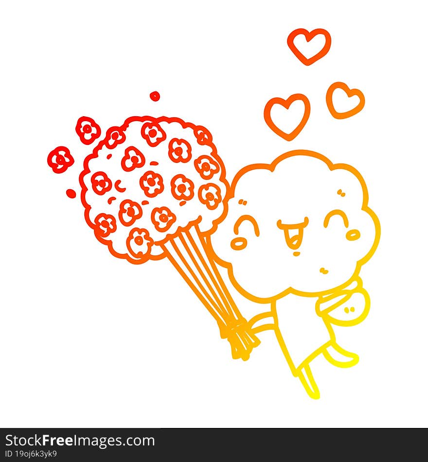 Warm Gradient Line Drawing Cute Cartoon Cloud Head Creature