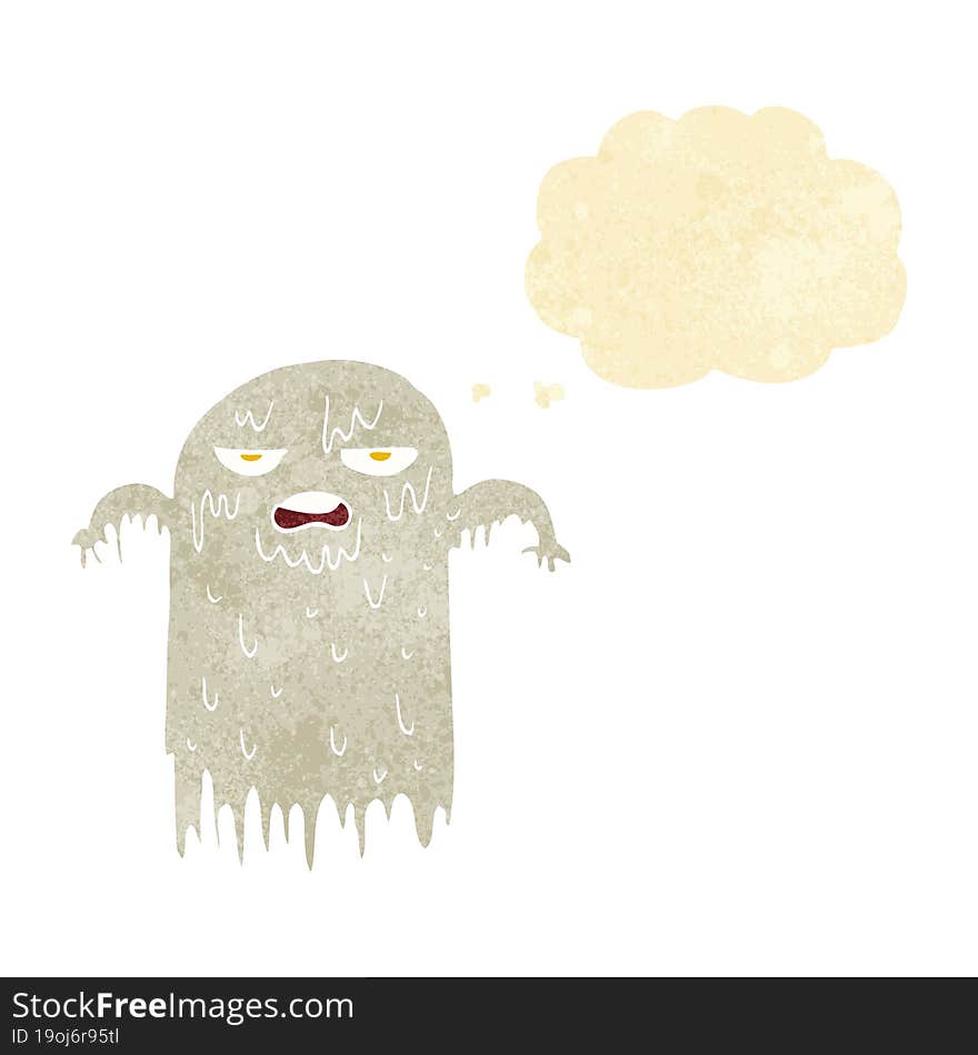 cartoon slimy ghost with thought bubble