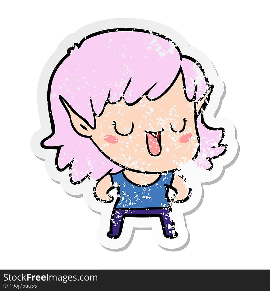 Distressed Sticker Of A Cartoon Elf Girl