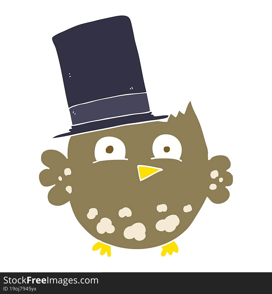 flat color illustration of little owl with top hat. flat color illustration of little owl with top hat