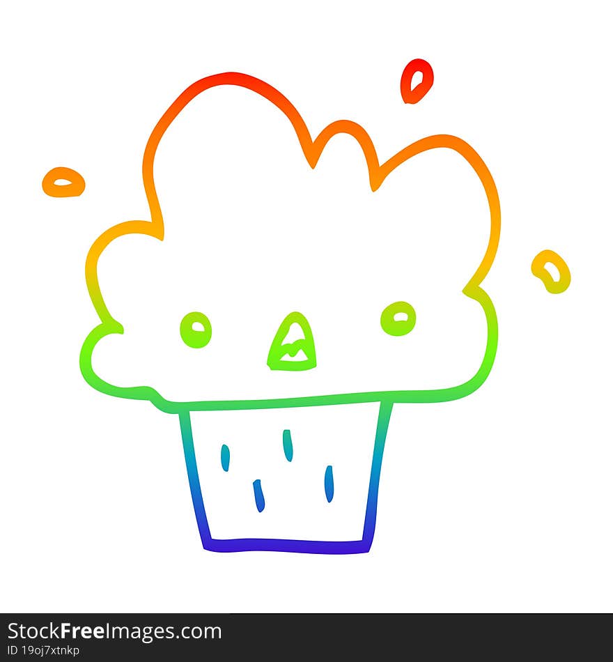 rainbow gradient line drawing cartoon cupcake