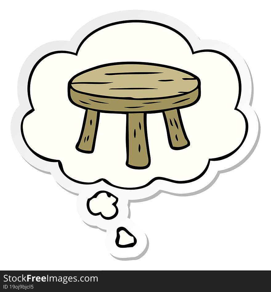 cartoon small stool and thought bubble as a printed sticker