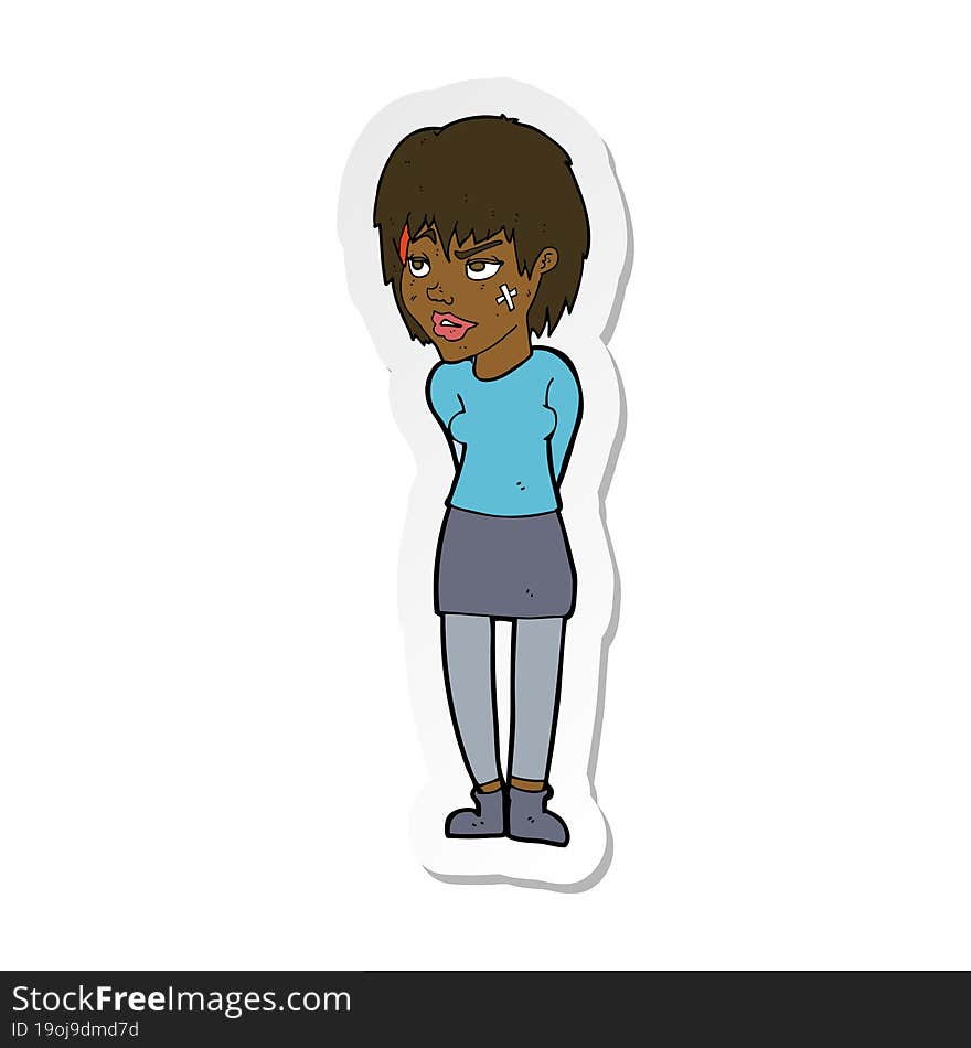 sticker of a cartoon woman with plaster on face