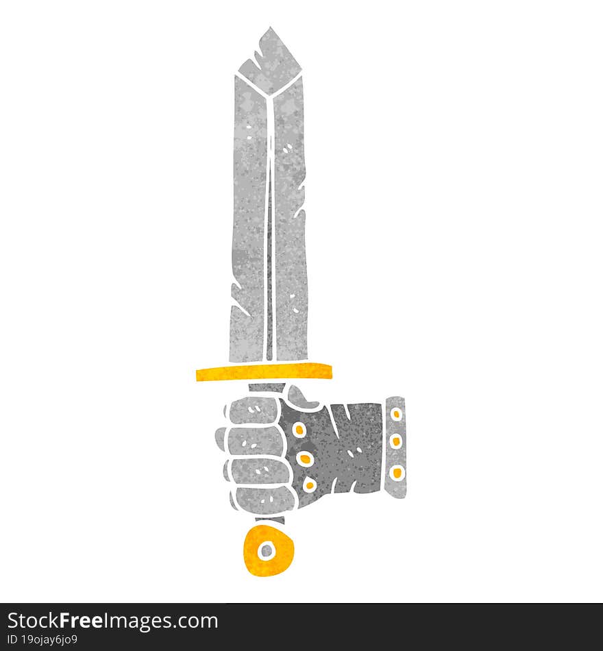 Retro Cartoon Hand Holding Sword