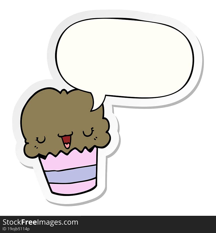 cartoon cupcake with face with speech bubble sticker. cartoon cupcake with face with speech bubble sticker