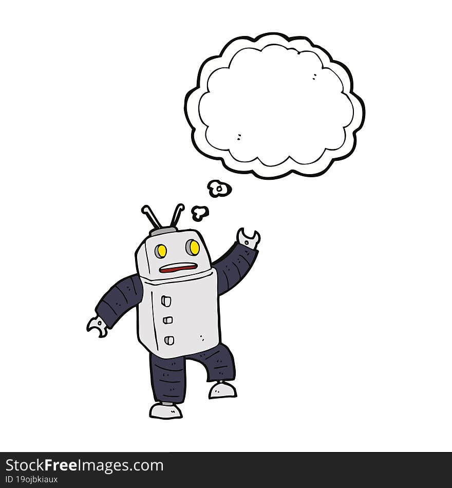 cartoon robot with thought bubble