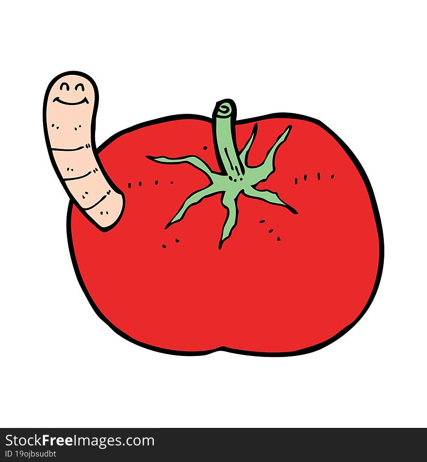 cartoon tomato with worm