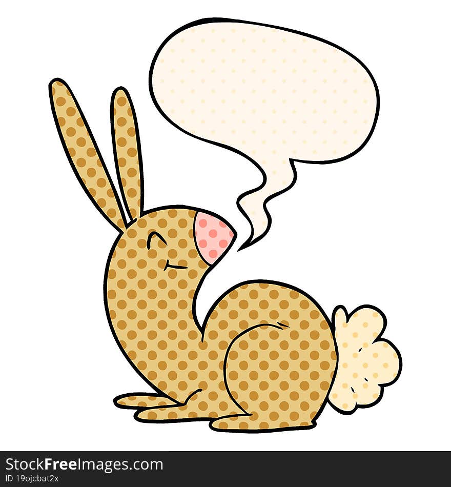 cute cartoon rabbit and speech bubble in comic book style