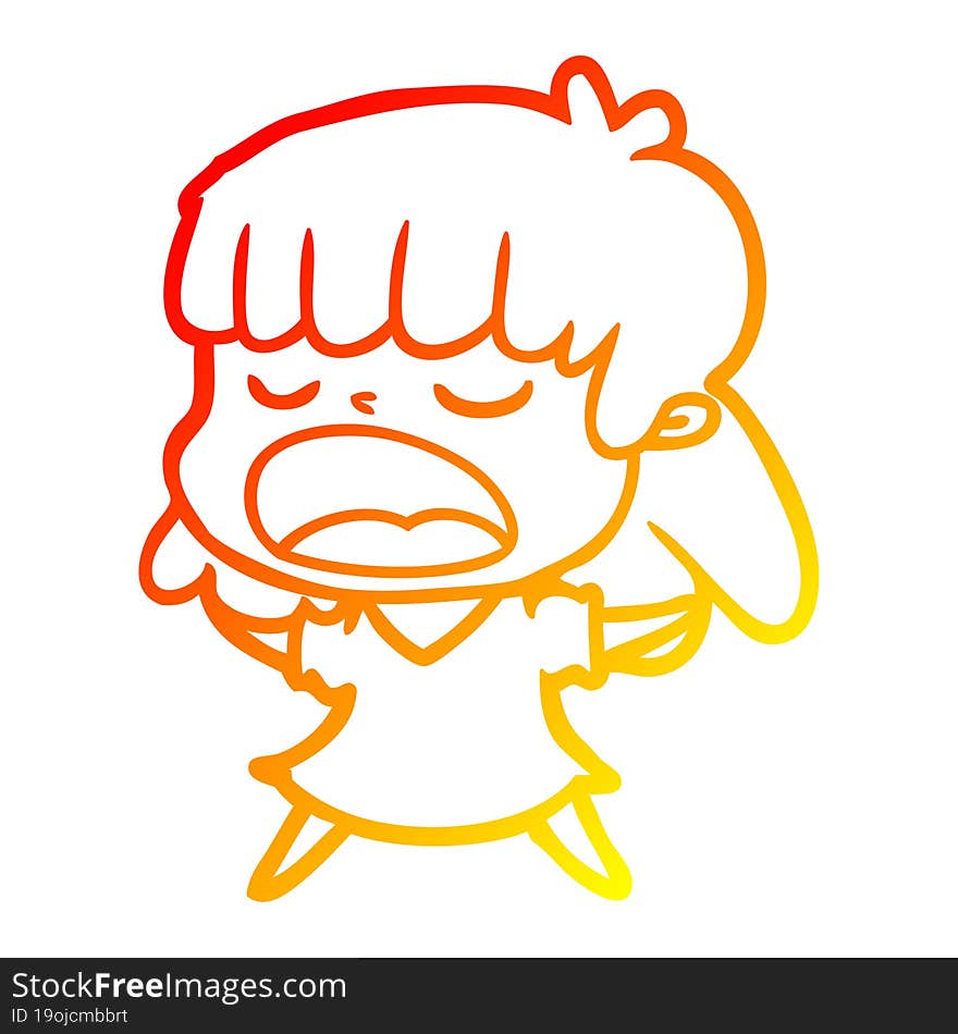 warm gradient line drawing cartoon woman talking loudly