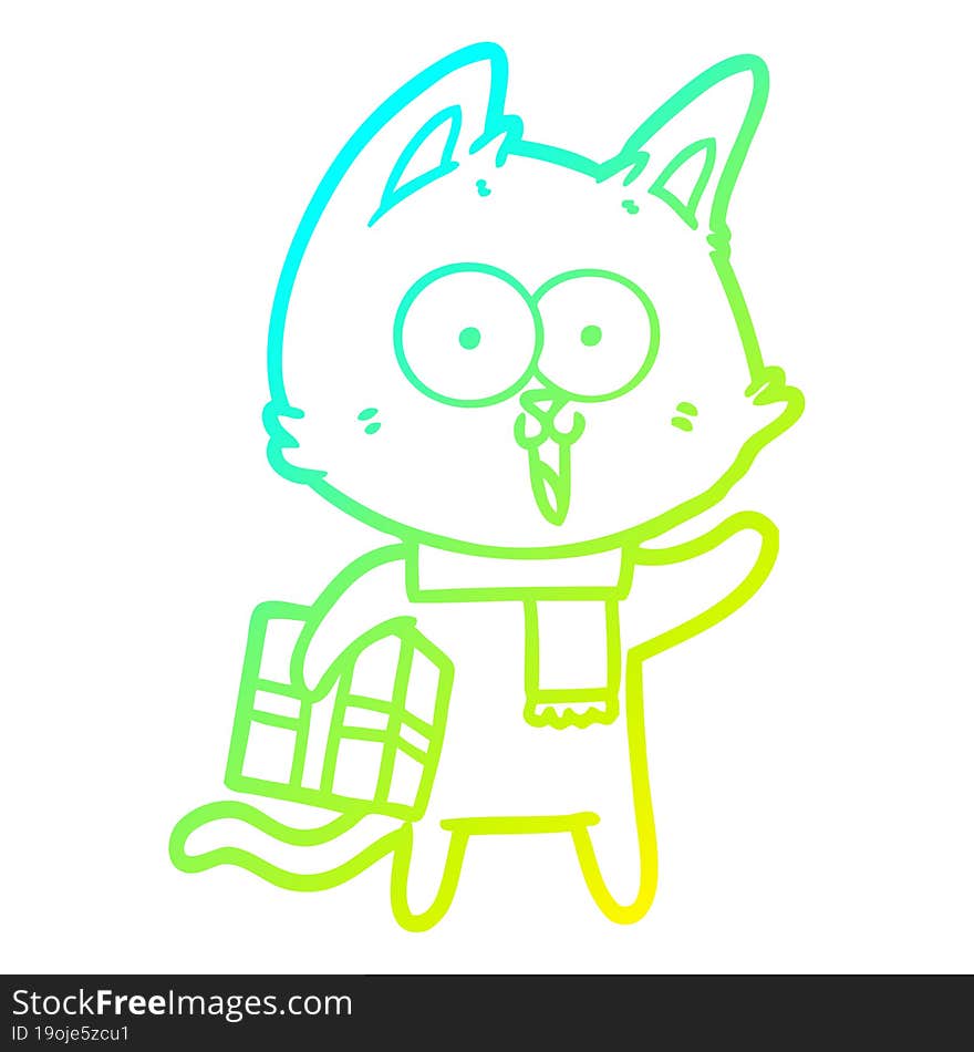 cold gradient line drawing funny cartoon cat