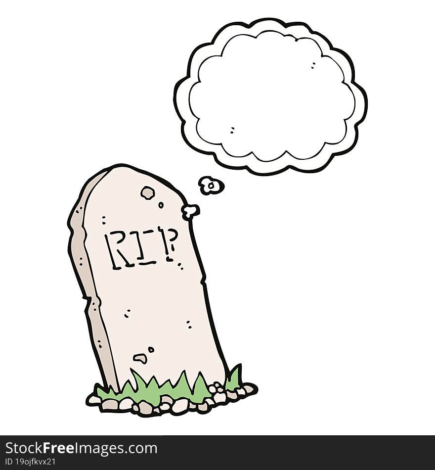 cartoon spooky grave with thought bubble