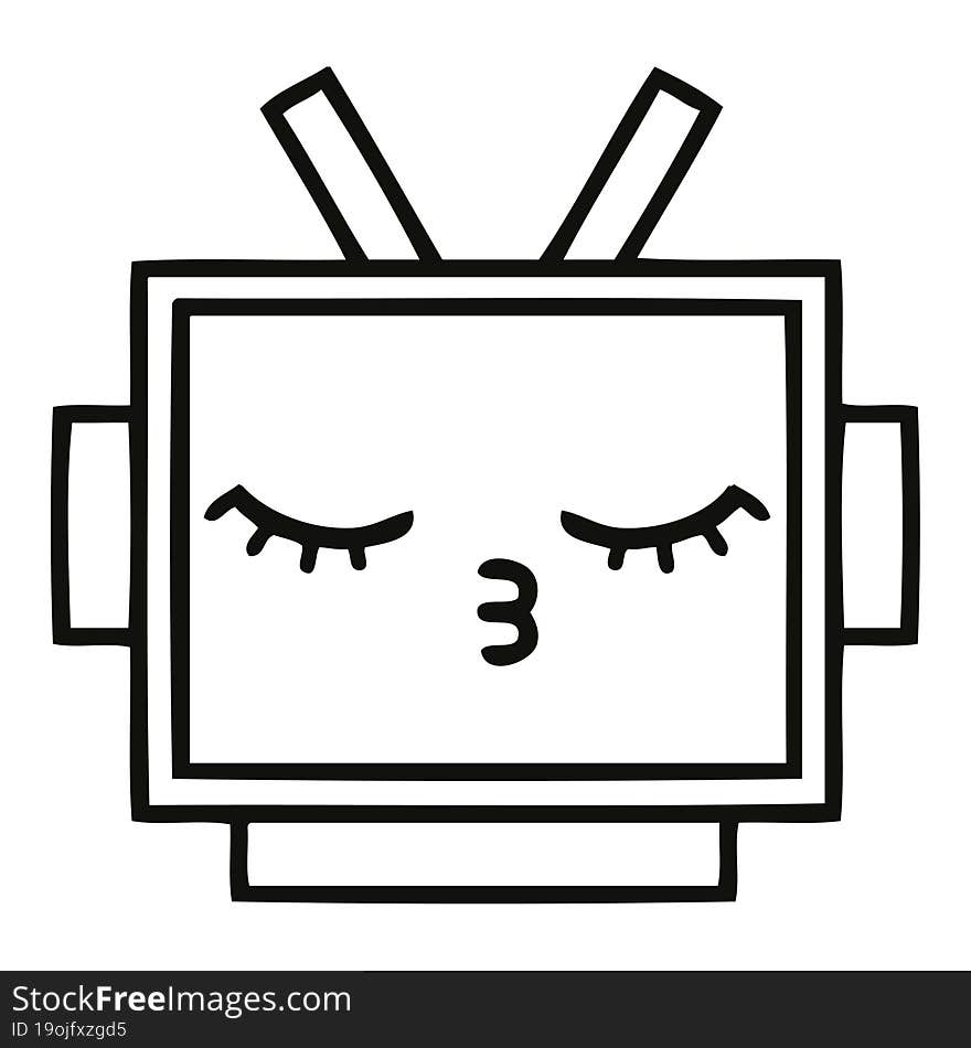 Line Drawing Cartoon Robot Head